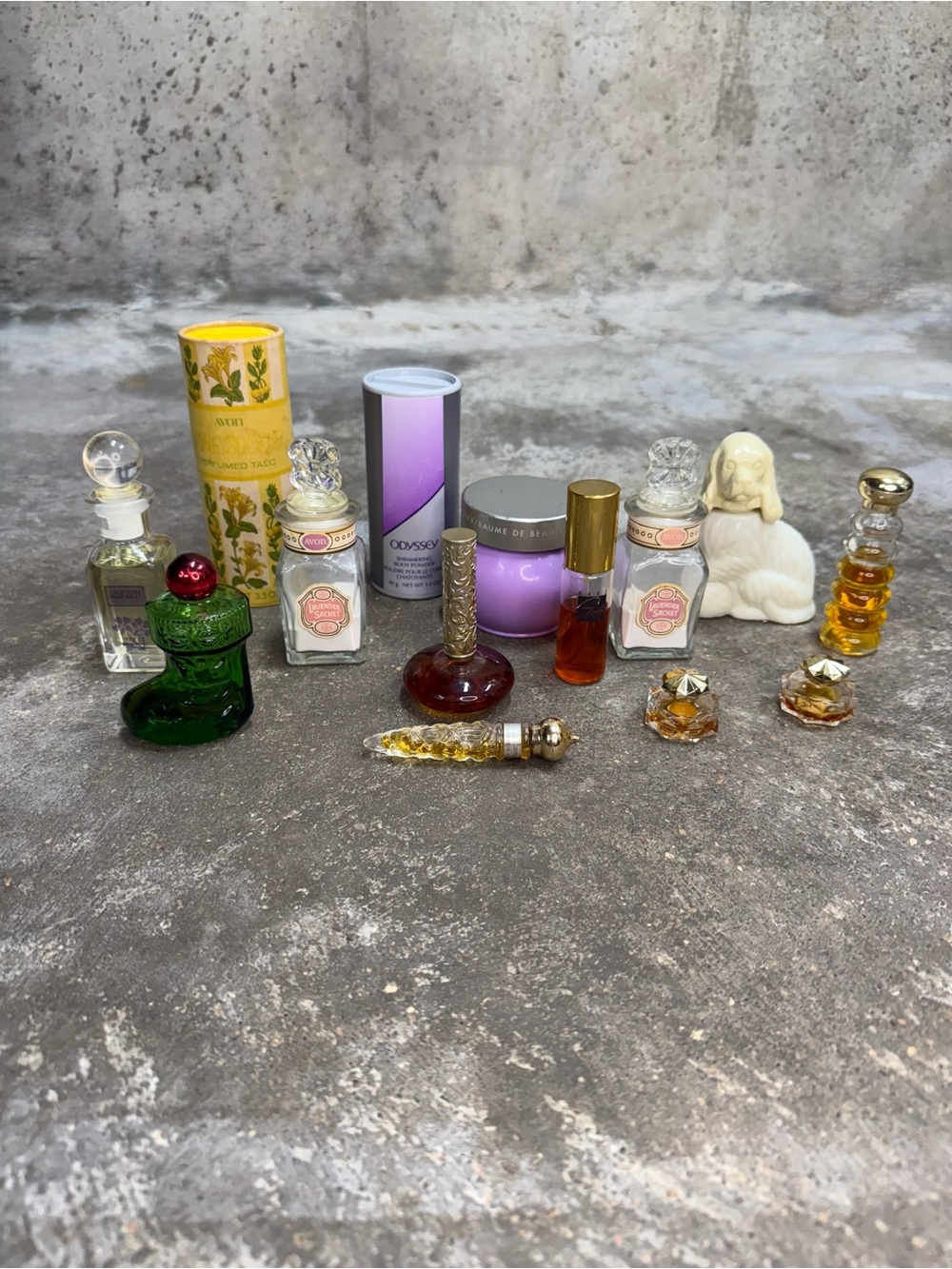 Vintage Avon Perfume Bottle & Powder Lot Odyssey Rare Gold Collectibles